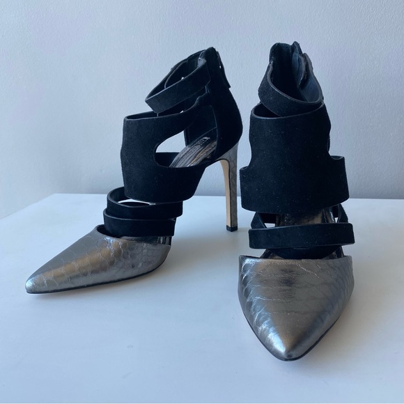 NWOT💥BCBGenration high heel high top sandals. Size5,5. Black silver leather - Picture 2 of 7